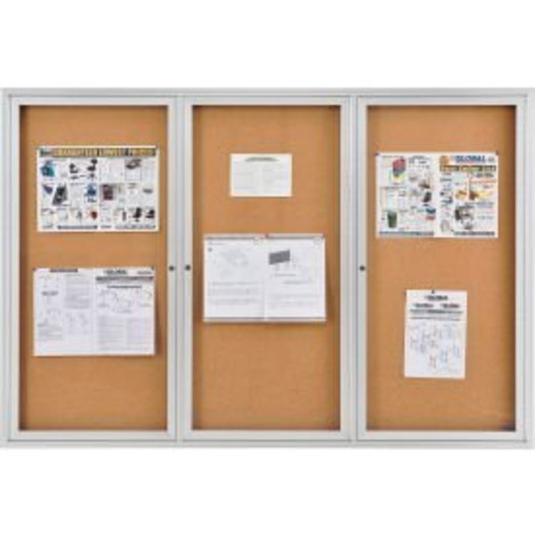Global Equipment Global Industrial„¢ Enclosed Cork Bulletin Board - 72"W x 48"H - 3 Door 3DCORK